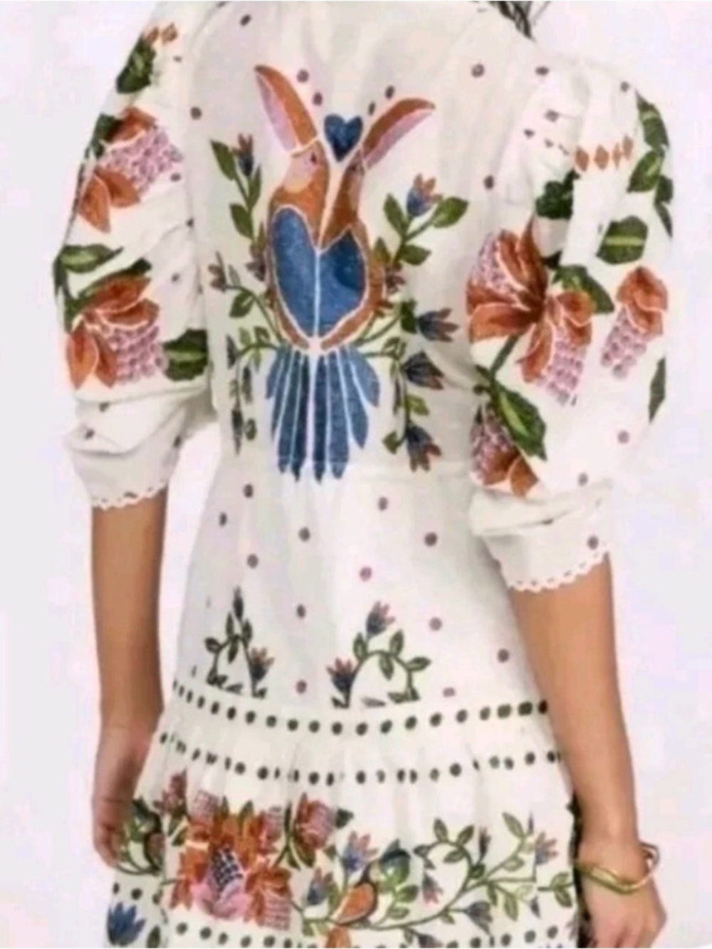 FARM Rio White Embroidered Dress with Blue, Green & Pink Accents - Picture 3 of 6